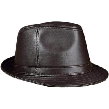 Imagem de Chapéus De Inverno Homens Couro Jazz Cap Pama Aba Curta Fedoras Chapéu Cavalheiro, Coffee, 7