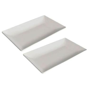 Imagem de Kit 2 Travessas Melamina Branca 35x22,5cm Wolff Cozinha Bandeja Servir Porções Retangular