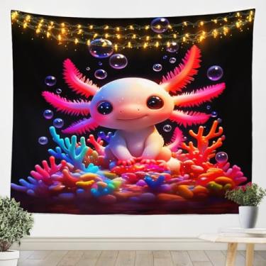 Imagem de Erosebridal Tapeçaria de Axolotl de desenho rosa para pendurar na parede para crianças adolescentes e meninas, linda tapeçaria de vida selvagem Axolotl oceano tapeçarias de recife de coral médio