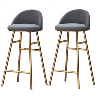 Imagem de Banquetas De Barra Da Altura 26/30 De Balcão Com Parte Traseira E Assento Para Pés Banquetas De Barra Estofadas Veludo Modernas Cadeiras De Barra Tamboretes Da Cozinha, Gray2ps, 75cm/29.6in
