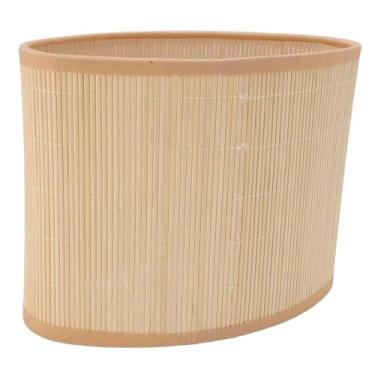 Imagem de Asixxsix Abajur oval estilo Boho, abajur vintage de madeira e ferro para abajur de mesa E27 E14, com design elegante para decoração de quarto e sala de estar 23x12,5x18 cm