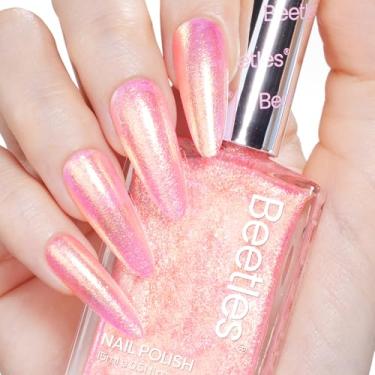 Imagem de Esmalte Beetles Pink - Esmalte de secagem rápida de 15 ml, glitter, dourado, rosa, esmalte, esmalte, efeito artístico, para salão de beleza