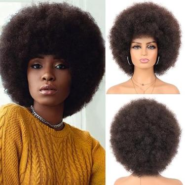Imagem de HOTJAR Peruca afro dos anos 70 para mulheres, perucas de cabelo cacheado afro crespo com franja aparência natural peruca curta afro cacheada (4#)