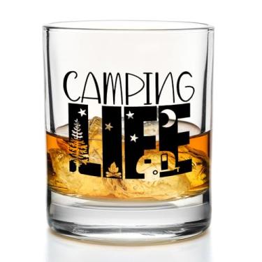 Imagem de Yomisex Presentes de acampamento Copos de uísque 283 g, presentes de campista, vida de acampamento à moda antiga, copos de pedras para mulheres, homens, pai, bebendo bourbon escocês, coquetel, licor