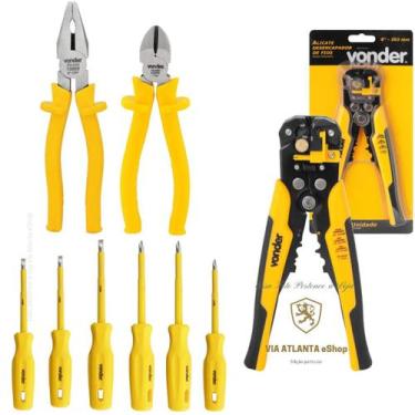 Imagem de Kit Eletricista Alicates Descascador Fio Universal Corte Diagonal Isol