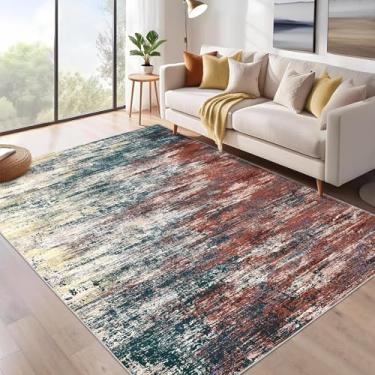 Imagem de GAOMON Tapetes grandes laváveis para sala de estar, 25 x 30 cm, antiderrapante, moderno, abstrato, tapete macio, contemporâneo, resistente a manchas, tapetes de chão dobráveis para quarto, vermelho e