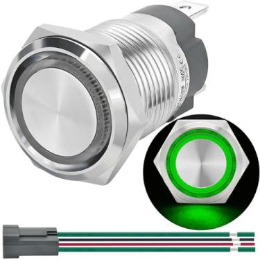 Imagem de ZJWZJH Interruptor De Botão Pressão Com Trava 15 A E 16 Mm, 5/8" À Prova D'Água Ip67, 12 V, 24 V Cc/Ca, Led, Cabeça Anjo, Aço Inoxidável, Tomada Liga/Desliga, Alimentação Para Pc