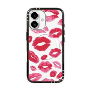 Imagem de CASETiFY Capa compacta para iPhone 16 [fina e elegante/compatível com Magsafe/1,2 m. Proteção contra quedas de nível militar] - Batom Kisses - Preto transparente