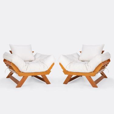 Imagem de Kit 2 Poltrona Japão Futon Acquablock Branco Off Madeira Nobre