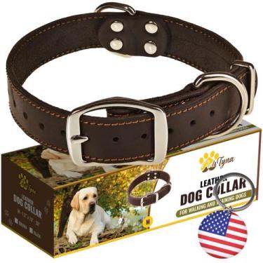 Imagem de Coleira de cachorro ADITYNA Heavy Duty Black Leather para cães médios