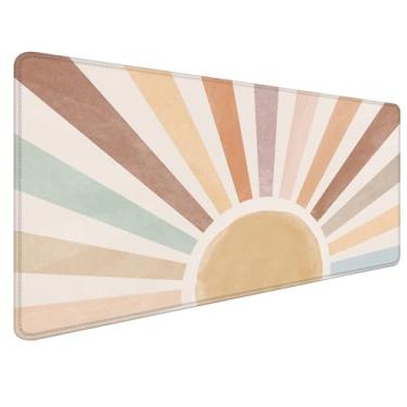 Imagem de Foritho Boho Sun Tapete de mouse grande 80 x 39,9 cm, tapete de mesa de computador estendido grande Sunshine Rainbow para teclado e mouse, acessórios de mesa Boho