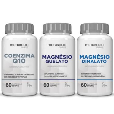 Imagem de Kit Magnesio dimalato + Quelato Bisglicinato + Coenzima Q10 500Mg 180 Cápsulas - Metabolic Farma