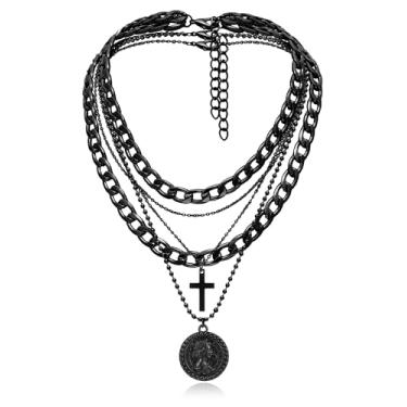 Imagem de MJartoria Colares femininos em camadas douradas com pingente de moeda retrô e delicados colares de corrente grossa para joias e presentes de aniversário, one size, Metal, Sem Pedra Preciosa