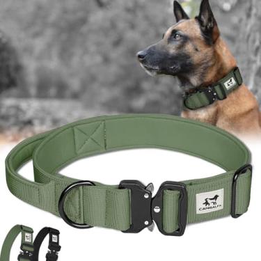 Imagem de Canisalfa Coleira tática ajustável para cães médios, coleira de nylon com alça e fivela de metal resistente de liberação rápida, coleiras premium para cães com GPS e opções de fixação de trela