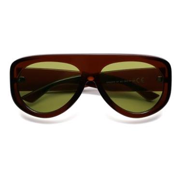 Imagem de HERJOUR Óculos de sol modernos aviador feminino masculino retrô anos 90 retângulo wrap shades estilo grande AR82372, C1 marrom/verde, Medium