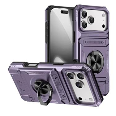 Imagem de LYJSMGZ Capa resistente para iPhone 17 Pro Max/17 Pro/Air/17, compartimento para cartão oculto com suporte de anel, atração magnética, capa militar, roxa, 17 Pro Max