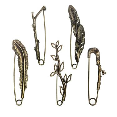 Imagem de 5 peças de clipes de xale para suéter, extensor de calça de cintura vintage, broche de cachecol, clipe de alfinetes de segurança, broches de colarinho de ramo de folha, clipes de lenço de cintura para