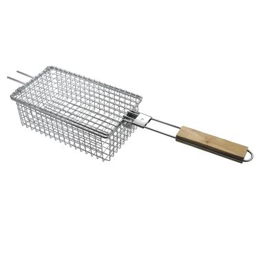 Imagem de Grelha para churrasco Easy Grill em aço inox com cabo de madeira L52,5xP13,5xA8cm