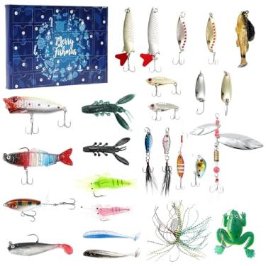Imagem de Calendário do advento de pesca 2025, criativo 24 dias, iscas de pesca, calendário do advento inclui 26 iscas, presentes para pai, avô, irmão, namorado, 24 dias de Natal com contagem regressiva