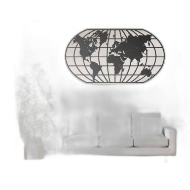 Imagem de Quadro Decoração Vazado Mapa Mundi World Uno Preto 70X37 Cm