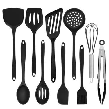 Imagem de CQKEDMA Conjunto de utensílios de cozinha de silicone, 230 °C, resistente ao calor, com torneiro, pinça, batedor, colheres, espátulas, escova, conjuntos de utensílios de cozinha para panelas