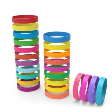 Imagem de YalsFTY Pulseiras de silicone, pulseiras multicoloridas, 6 cm de diâmetro, pacote com 24 cores sortidas para uso diário, eventos, atividades em equipe