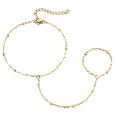 Imagem de Emibele Pulseiras de corrente de mão de ouro para mulheres, banhado a ouro 18 K, anel de dedo com corrente de mão delicada, empilhável, não mancha, ajustável, moderno, corrente de elos, joias