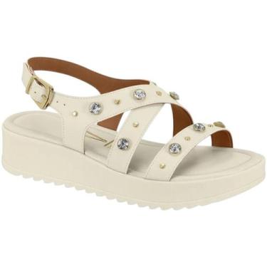 Imagem de Sandália Vizzano Anabela Tratorada com Pedraria Feminina, Branco off, 