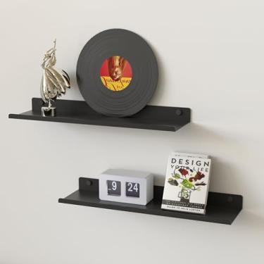 Imagem de ANYHI Conjunto de 2 prateleiras flutuantes, prateleiras de parede pretas de metal com bordo, prateleiras de borda para decoração de parede, sala de estar, banheiro, quarto, cozinha