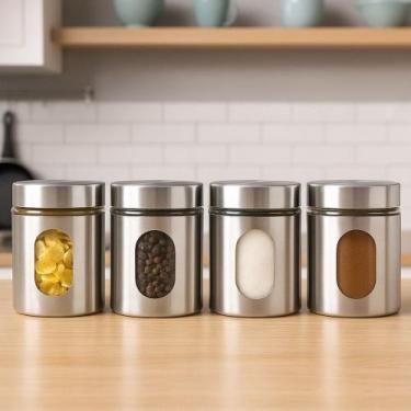 Imagem de Jogo 4 Pote Hermético Vidro Inox com Visor 630ml Mimo Style Cozinha Or