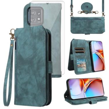 Imagem de Asuwish Capa de celular para Motorola Edge+ Plus 2023/Edge 40 Pro 5G/Moto X40 capa de celular carteira com protetor de tela de vidro temperado alça transversal alça flip zíper suporte para cartão de