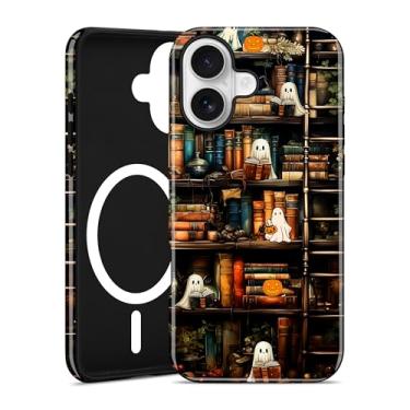 Imagem de Jusy Capa de telefone compatível com MagSafe Halloween para iPhone 16, linda estética magnética macia TPU e capa protetora de policarbonato rígido para mulheres e meninas - folha de bordo