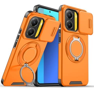 Imagem de Wousunly Capa de telefone compatível com Xiaomi Poco X7 Pro com suporte de anel azul, capas para Poco X7 Pro Slide câmera acessórios Funda capa protetora original à prova de choque (laranja)