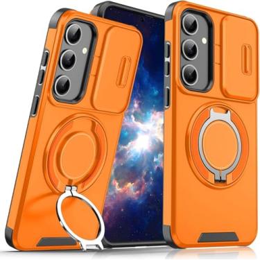 Imagem de Capa para Samsung Galaxy S23 com anel magnético de suporte, capa de proteção completa resistente à prova de choque militar resistente para Samsung S23 5G (laranja)