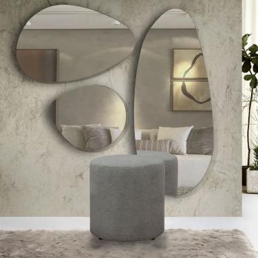 Imagem de Puff Decorativo Viena Redondo Pé De Plastico E Tecido Linho Cinza