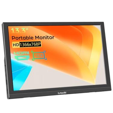 Imagem de Lrtzcbi Monitor portátil de 13,3 polegadas, tela LED FHD 1366 x 768P com HDMI duplo, monitor de viagem para laptop/Mac/PC/Xbox/PS4/5, alto-falante integrado