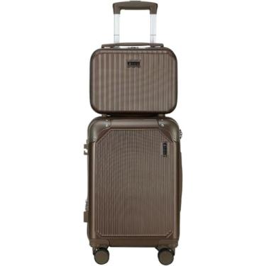 Imagem de Mala de Viagem de Bordo 10Kg Zíper EXPANSÍVEL Padrão ANAC Rígida Rodas duplas 360° Porta Copo Cadeado AntiFurto Resistente Espaçosa + Frasqueira (Marrom)