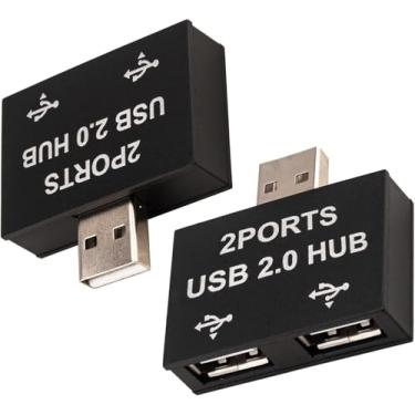 Imagem de Hub USB 2.0, divisor USB 1 para 2 adaptadores de saída - pacote com 2, expansores USB de 2 portas, carregamento rápido e transferência de dados de 480 Mbps para MacBook Air, Mac Mini, Tab, impressora