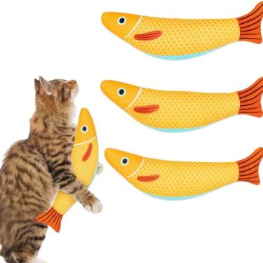 Imagem de PetPrana Brinquedos para gatos, pacote com 3 brinquedos de erva de gato para gatos, macios e duráveis com som de chocalho, brinquedos interativos para gatos internos, 23 cm, brinquedo de mastigar