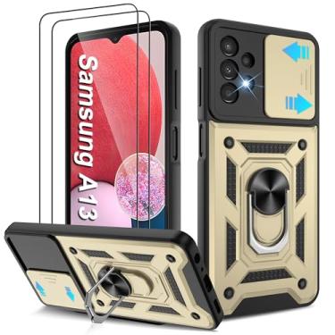 Imagem de Capa para Galaxy A13-4G, capa para Samsung Galaxy A13 4G com [2 peças] protetor de tela HD, resistente à prova de choque com suporte de rotação de 360° [grau militar] capa protetora para A13 4G, ouro