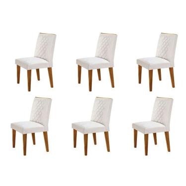 Imagem de conjunto com 6 cadeiras bari veludo pérola e capuccino