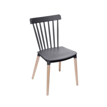 Imagem de Cadeira Midi Preta em Polipropileno Base em Madeira Or Design