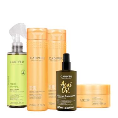 Imagem de Kit Cadiveu Professional Nutri Glow Shampoo Condicionador Máscara Maxi Ondas e Açaí Oil 60 (5 produtos)
