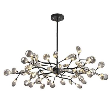 Imagem de Lustre de vidro preto feito à mão, G4 Firefly Pendant Light Semi Flush Mount ajustável Luz de teto compatível com sala de estar, quarto, cozinha, sala de jantar, luzes pendentes modernas