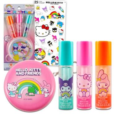 Imagem de Hello Kitty Porta-moedas e brilho labial para beleza – Pacote com 3 brilhos labiais em sabores variados para lembrancinhas de festa, bolsa de moedas e muito mais | Lembranças de festa Hello Kitty