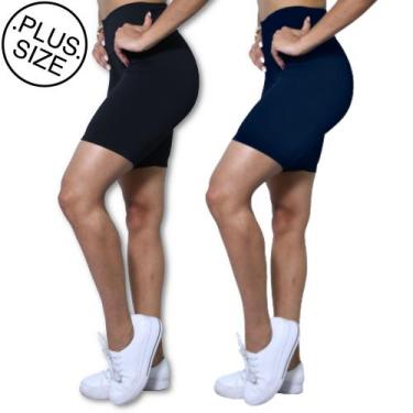 Imagem de Kit 2 Bermudas Plus Size Heide Ribeiro Basic Suplex Academia, Preto, M