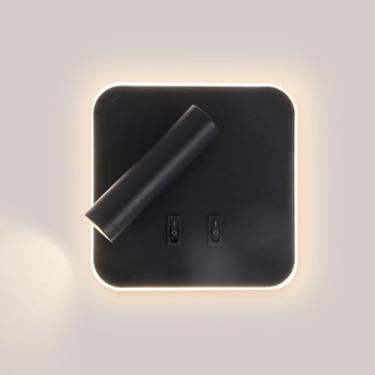 Imagem de Luminária de parede LED quadrada para leitura com interruptor, luminária de cabeceira, arandela ajustável, 13 W, holofotes de parede para sala de estar, quarto, lâmpadas de cabeceira (preto,