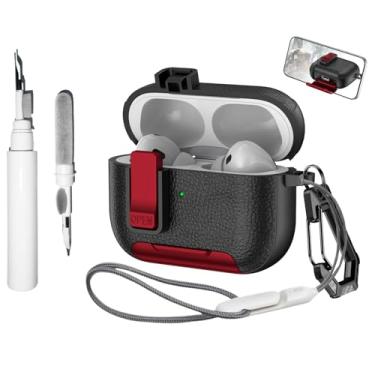 Imagem de [4 em 1] Capa protetora de couro TSVSXS compatível com AirPods Pro 3 com chaveiro e kit de limpeza, capa protetora à prova de choque para homens e mulheres com cordão