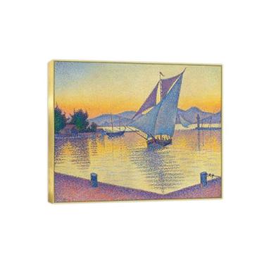 Imagem de BMZFYBS Impressão em tela famosa pintura - paisagem arte de parede - Porta ao pôr do sol - Pôster moldura dourada para decoração de casa 70 x 85 cm 27 x 33 pol