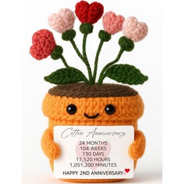 Imagem de Segunda mensagem de aniversário de algodão feita à mão com coração de crochê – Presente romântico para esposa, marido, namorado ou namorada